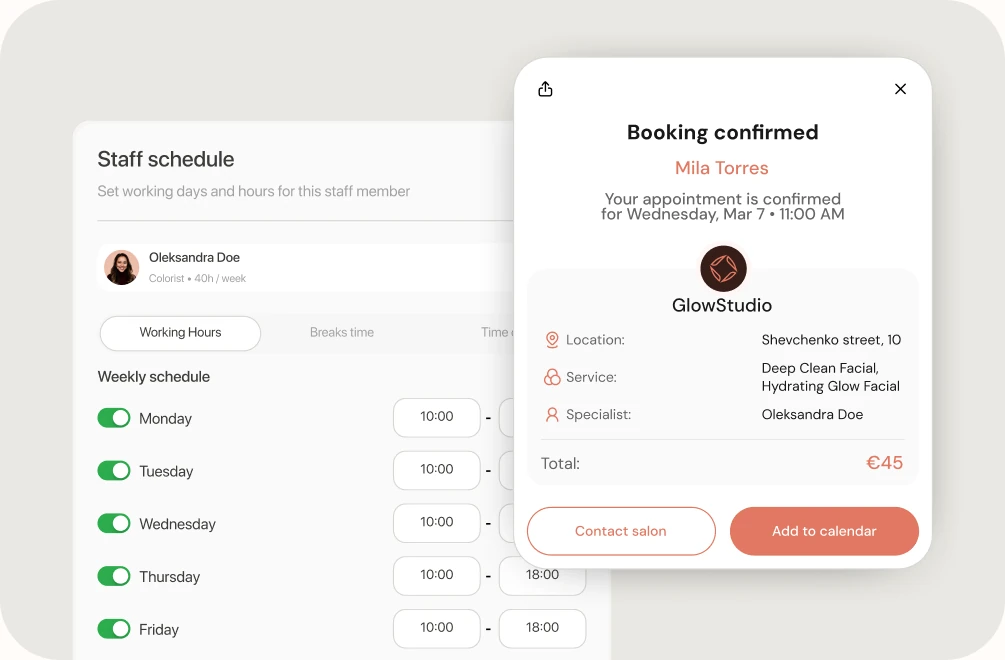 A specialist schedule and a confirmed booking